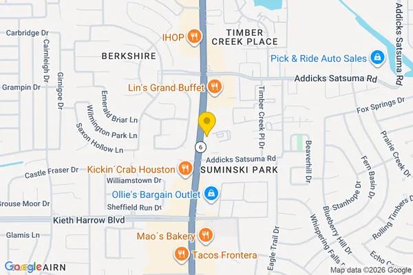 Street map around our Houston shop at 5118 Hwy 6 N