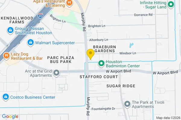 Street map around our Stafford shop at 12319 Murphy Rd